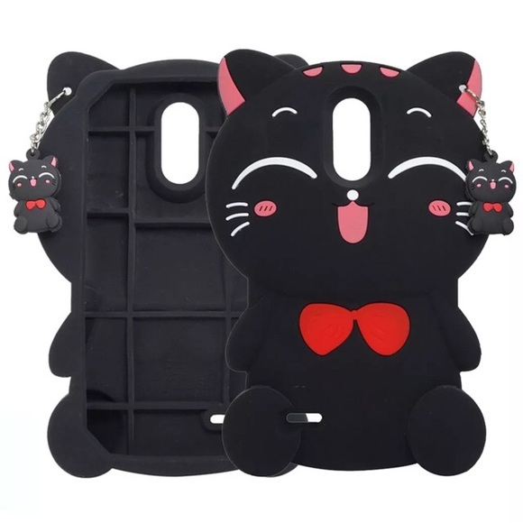 BLACK LUCKY CAT Silicone Samsung Mega 6.3 CASE - Picture 6 of 6