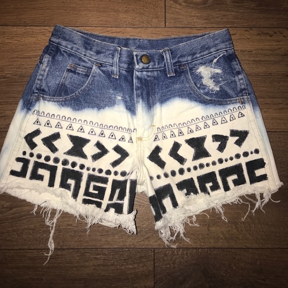 Pants - Acid Wash Aztec High Waisted Festival Shorts