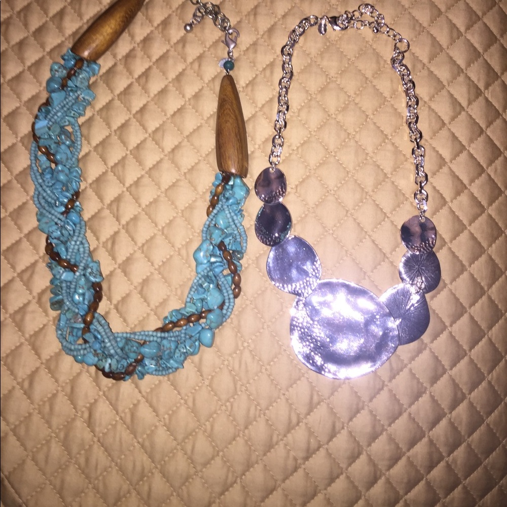 💍EUC 2 Necklaces! STRAND FAUX TURQUOISE &SILVER
