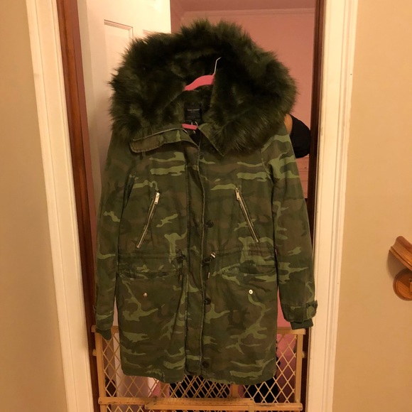 camo fur parka coat