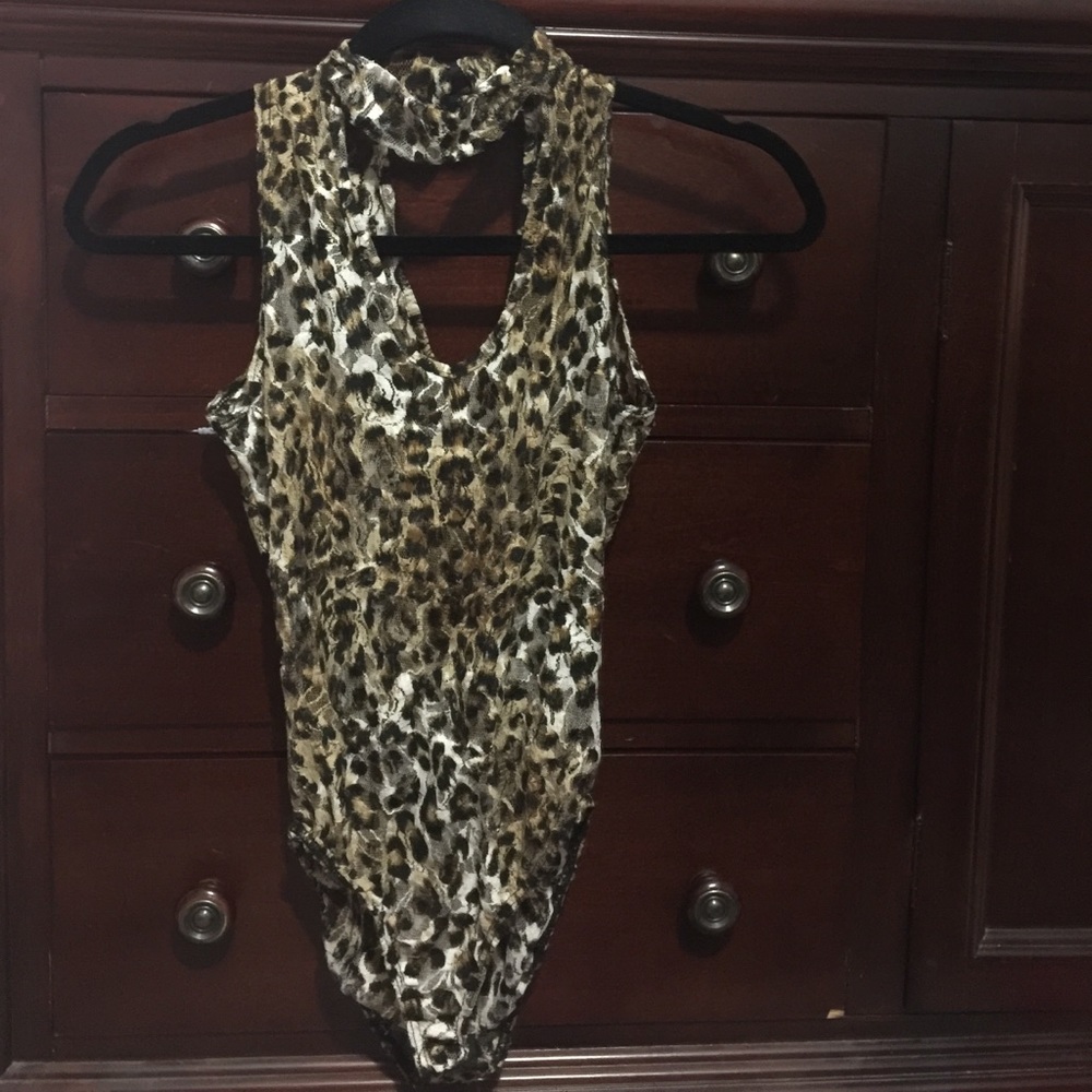 Sheer cheetah print body suit
