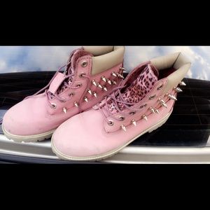 Pink custom Timberlands W/Spike