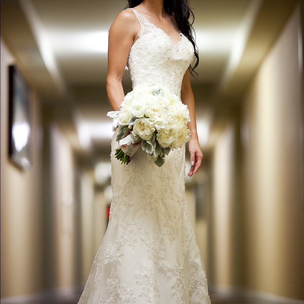 EUC White Wedding Dress with Lace & Beading