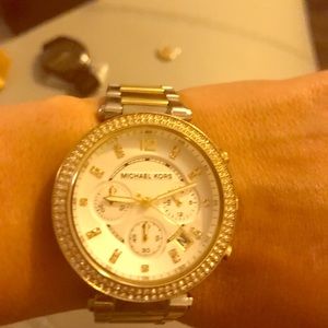 Michael Kors 2 tone watch with crystal bezel