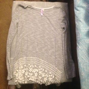 White and Gray Chevron Lace Sweater