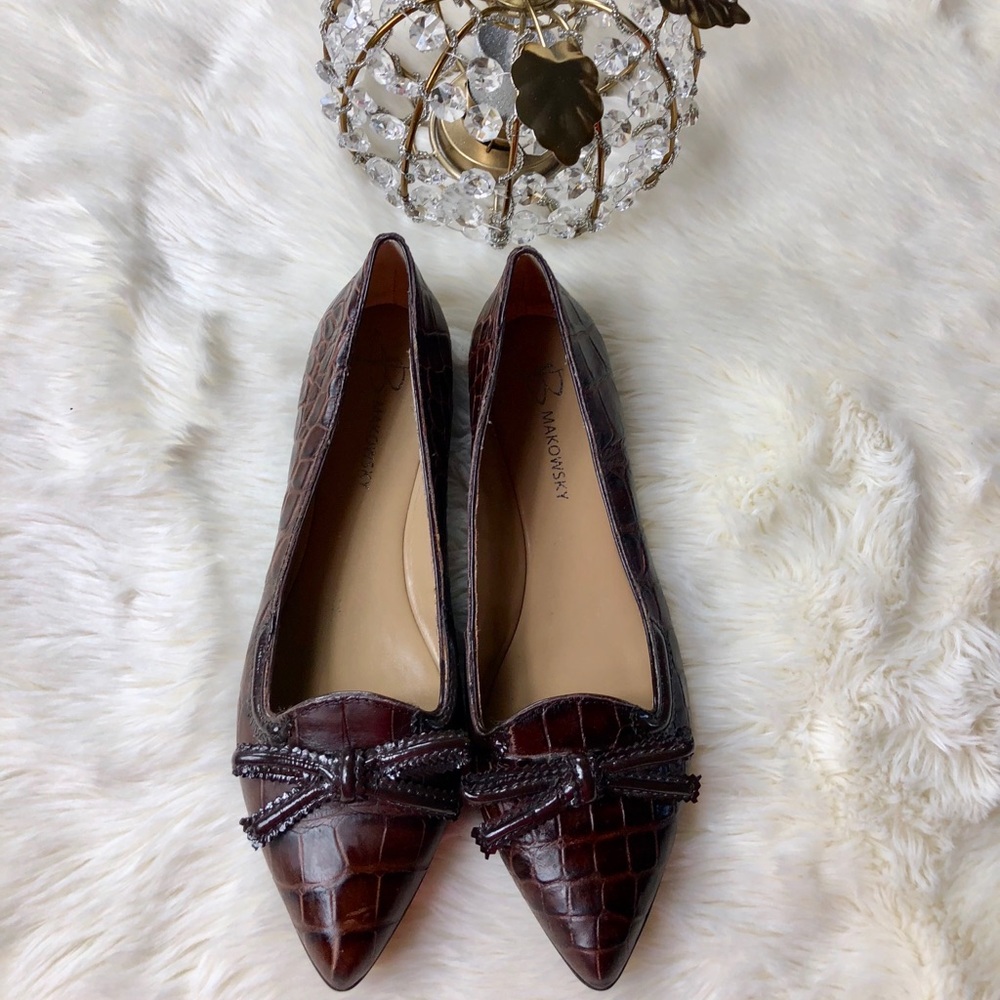 B Makowsky Embossed Slip On Flats
