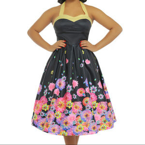 Black Floral Halter Swing Dress