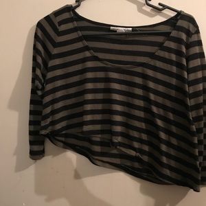 Green and black striped crop top