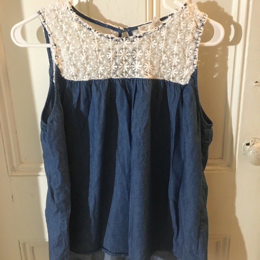 Denim lace tank