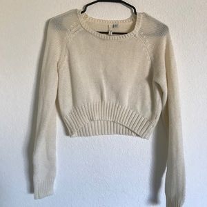 Cream Cropped Knit Sweater