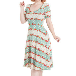 Retro Mint and Cream Floral Stretch Knit Dress