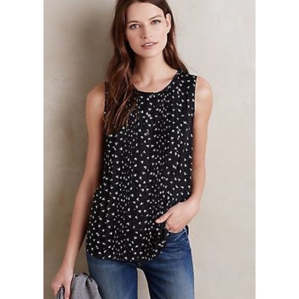 DOLAN Anthropologie Bird Print Pintuck Blouse