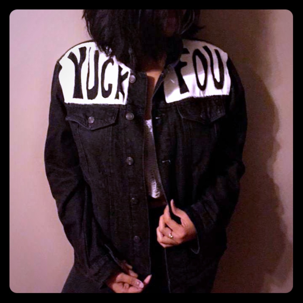 Custom handmade black jean jacket. Size L