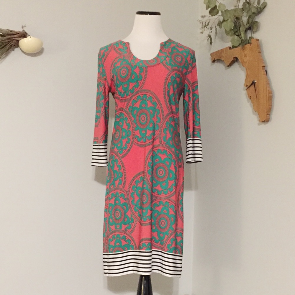 Tracy Negoshian 3/4 Sleeve Mandala/Stripe Dress S