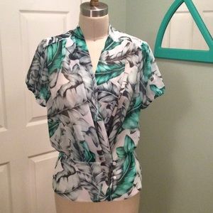 Eva Mendes Green Palm Printed Blouse