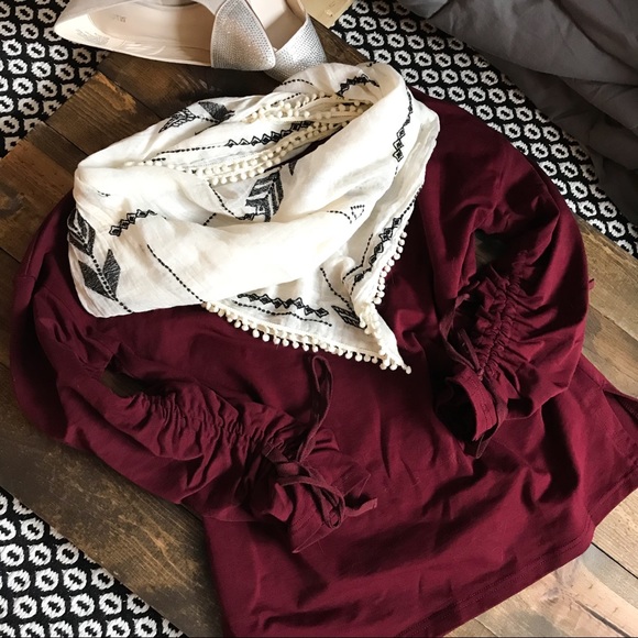 Wine Cinched Long Sleeve Top - Picture 2 of 3