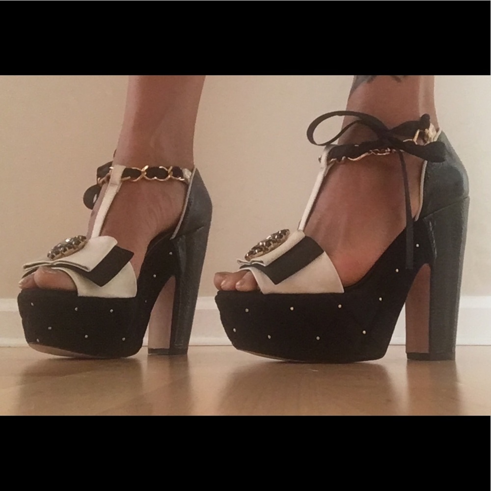 TopShop Boutique Tuxedo Satin wedge sandal Euro#38
