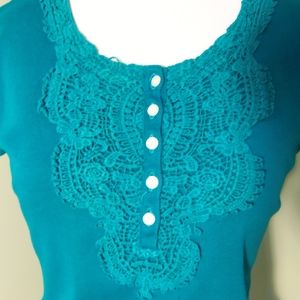 Teal lacy knit blouse Chaps blue top