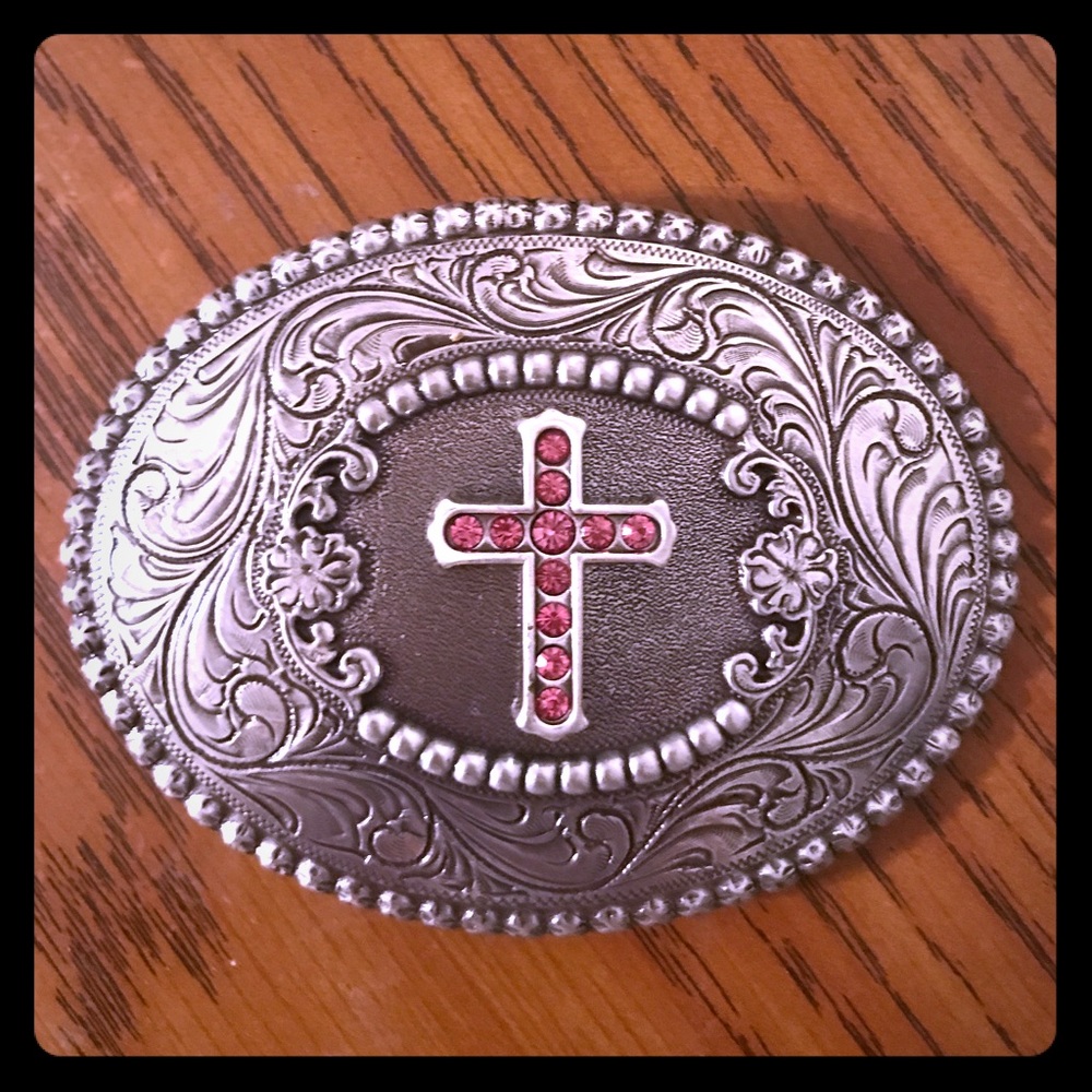 Nocona Pink Cross Belt Buckle