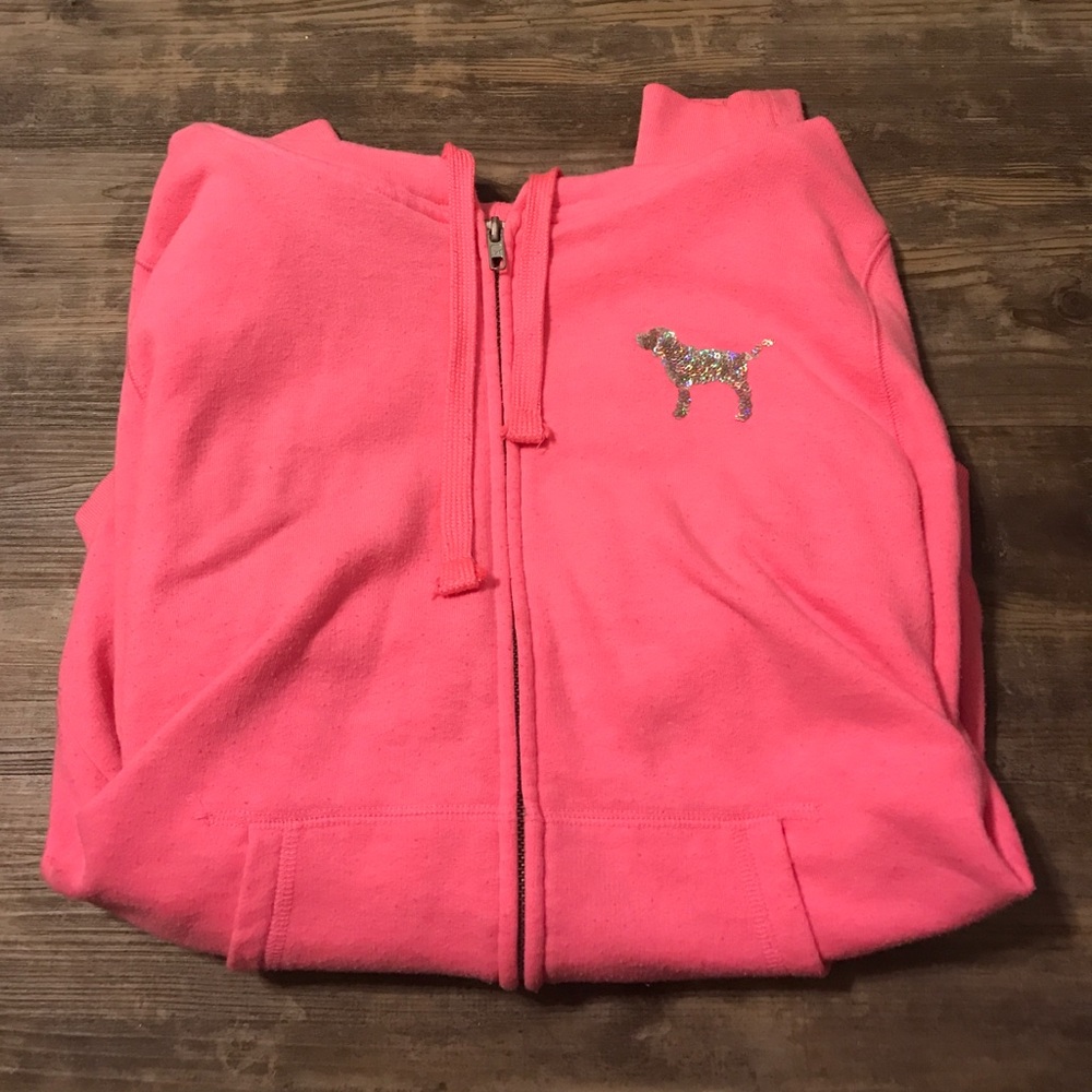 Victoria’s Secret neon pink sequin zip up