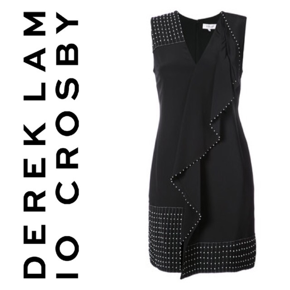 Derek Lam Sleeveless V-Neck Cascade Dress wBeading - Picture 1 of 6