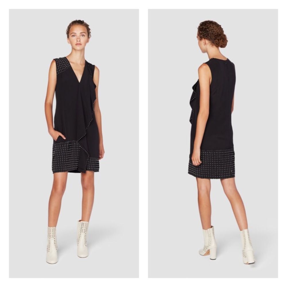 Derek Lam Sleeveless V-Neck Cascade Dress wBeading - Picture 4 of 6