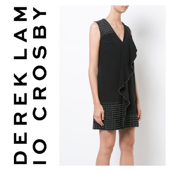 Derek Lam Sleeveless V-Neck Cascade Dress wBeading - Picture 3 of 6
