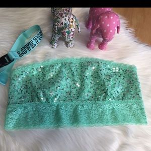 PINK Victoria's Secret Aqua Sequin Lace Bandeau