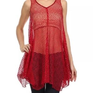 Curvesque Red Mesh V-Neck Tunic Size XL NWOT