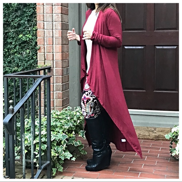 ✨LAST ONE✨Waterfall draped Burgundy long duster - Picture 3 of 8