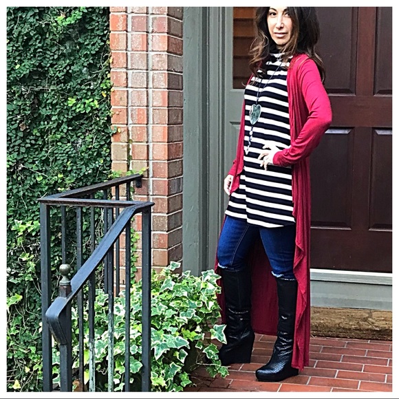 ✨LAST ONE✨Waterfall draped Burgundy long duster - Picture 5 of 8