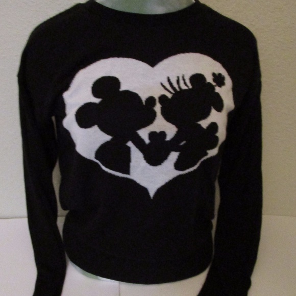 Disney Sweaters - Disney Mickey and Minnie Kissing Black Sweater - M
