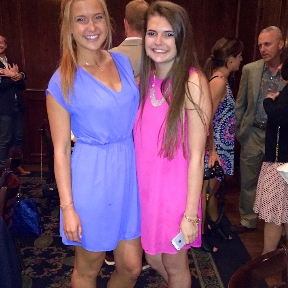 Francesca’s flowy light blue/violet dress