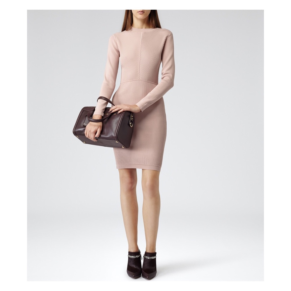 REISS Powder Pink Textured Bodycon Dress