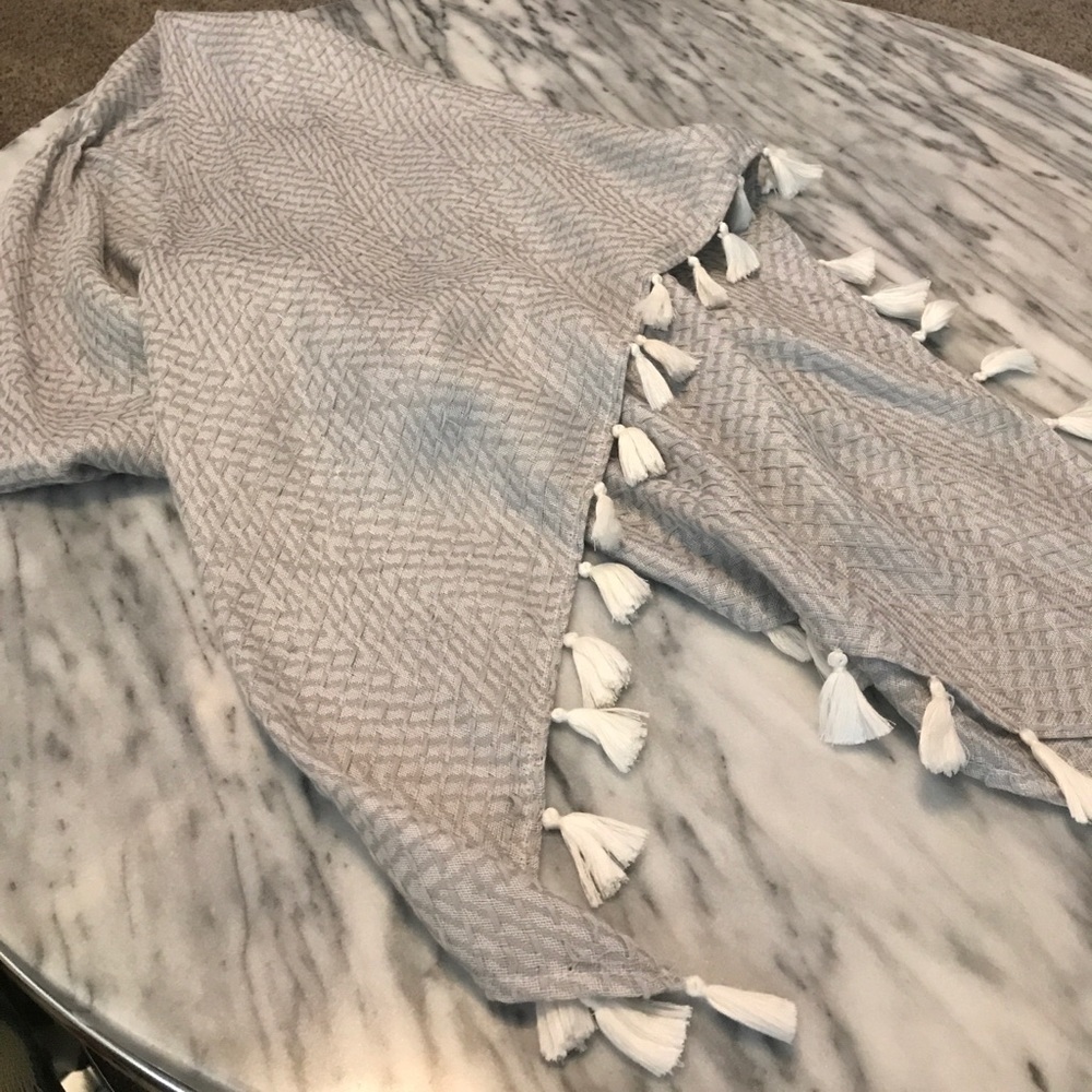 Grey and White Tassel Scarf