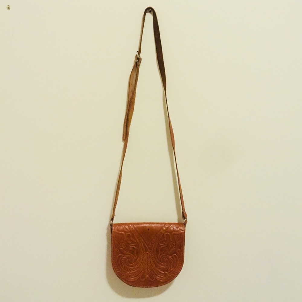 [Made in Greece] Leather camel crossbody bag