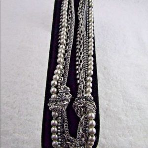 Silver pearls and rhinestone long necklace