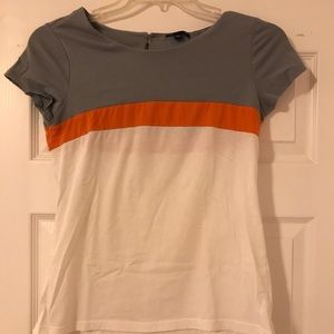 Gray, orange, and white thick striped GAP shirt
