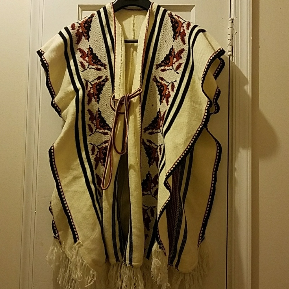 Detailed Woven Poncho Vest or Cape