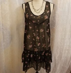 RUFFLE FLORAL SHEER PRINT DRESS