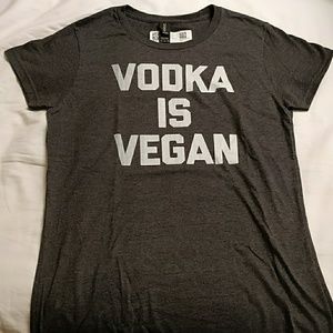 Tshirt with words "Vodka is vegan"