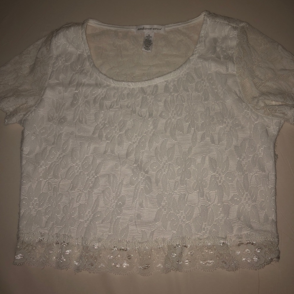 white lace crop top