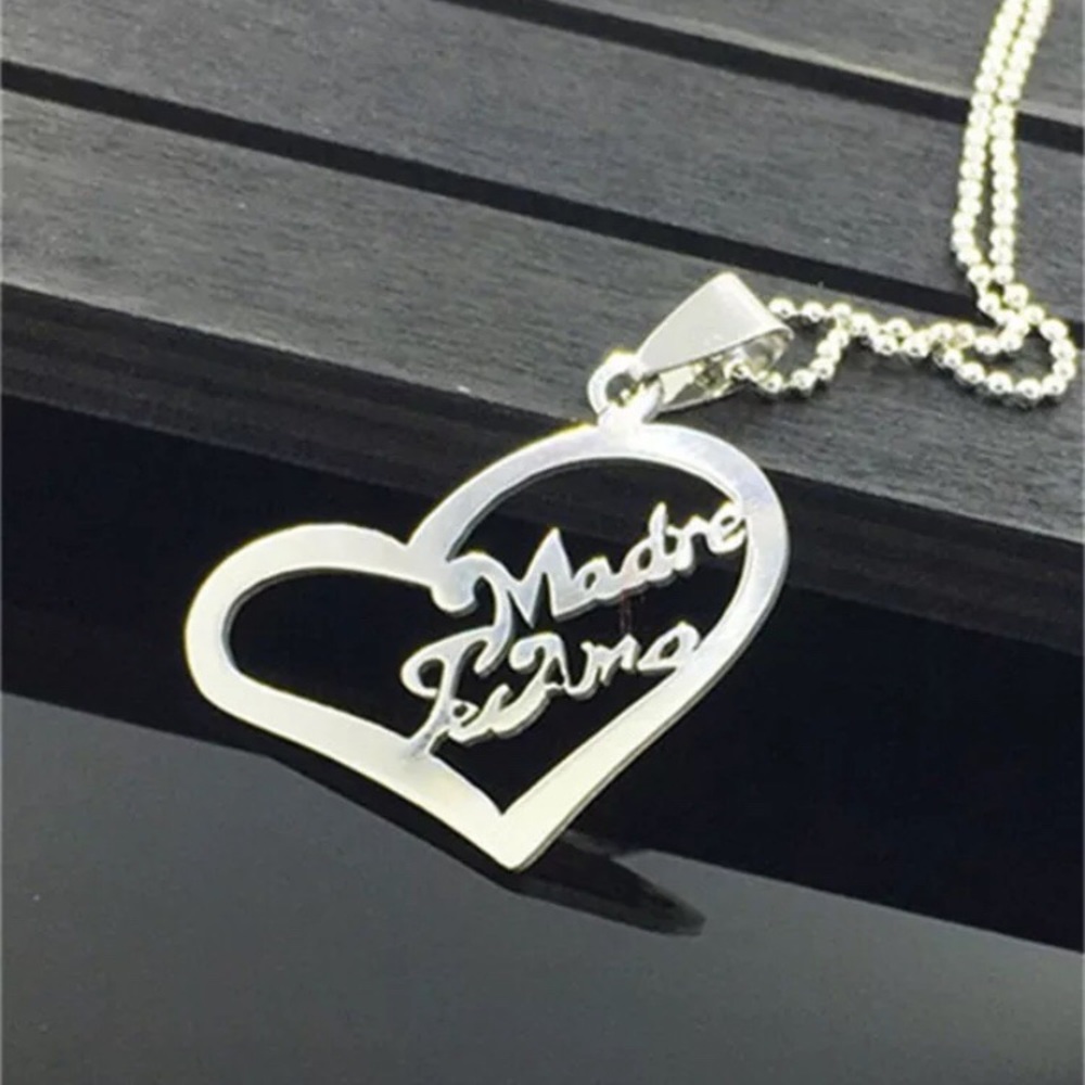 Stainless Steel Madre Iamo Heart Silver Pendant Necklace Mother Mom