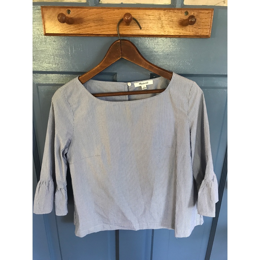 Madewell 3/4 ruffle sleeve stripe blouse