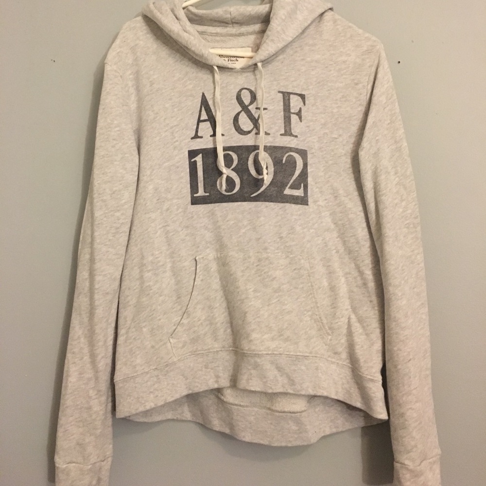 ABERCROMBIE: gray logo hoodie