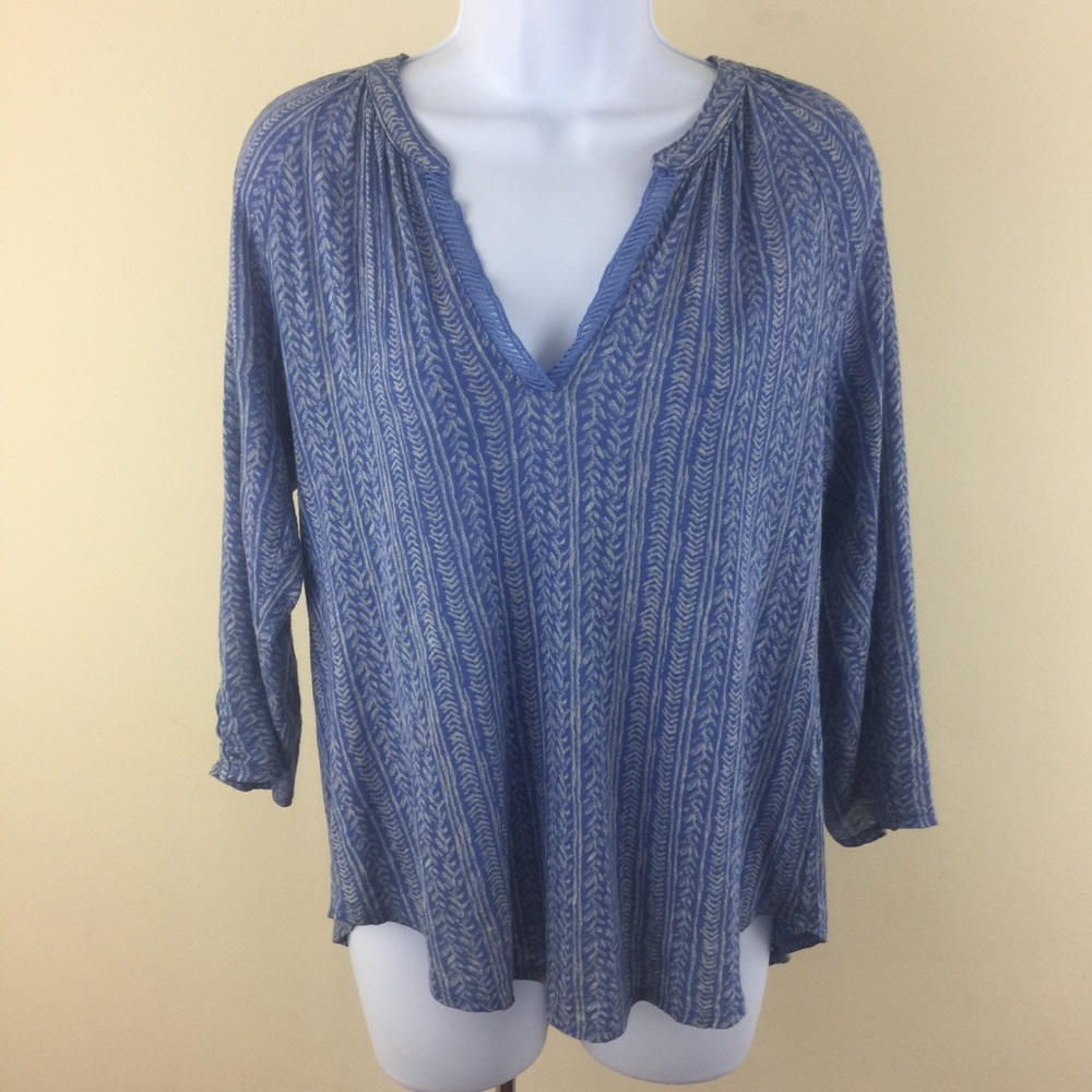 Lucky Brand V Neck Abstract 3/4 Sleeves Boho Top