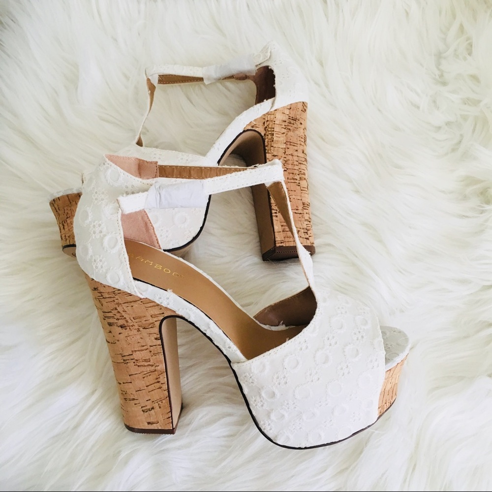 amaze white embroided cork chunky heel - Picture 8 of 8