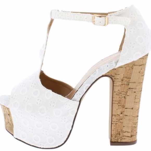 amaze white embroided cork chunky heel - Picture 5 of 8