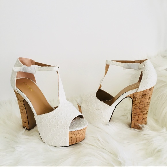 amaze white embroided cork chunky heel - Picture 6 of 8
