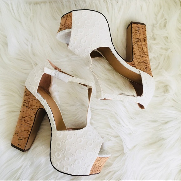 amaze white embroided cork chunky heel - Picture 7 of 8
